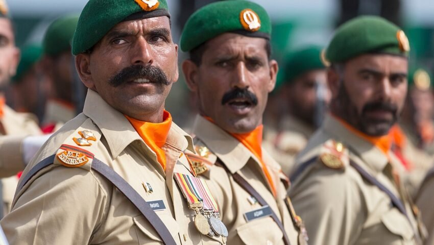 پاکستان ڈے پریڈ کے دوران وردی میں پاکستانی فوجی جوان۔